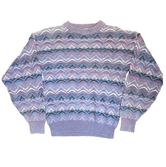 City Streets 90s Vintage 3D Cable Knit Sweater Multicolored Heathered Geographic - Picture 1 of 4